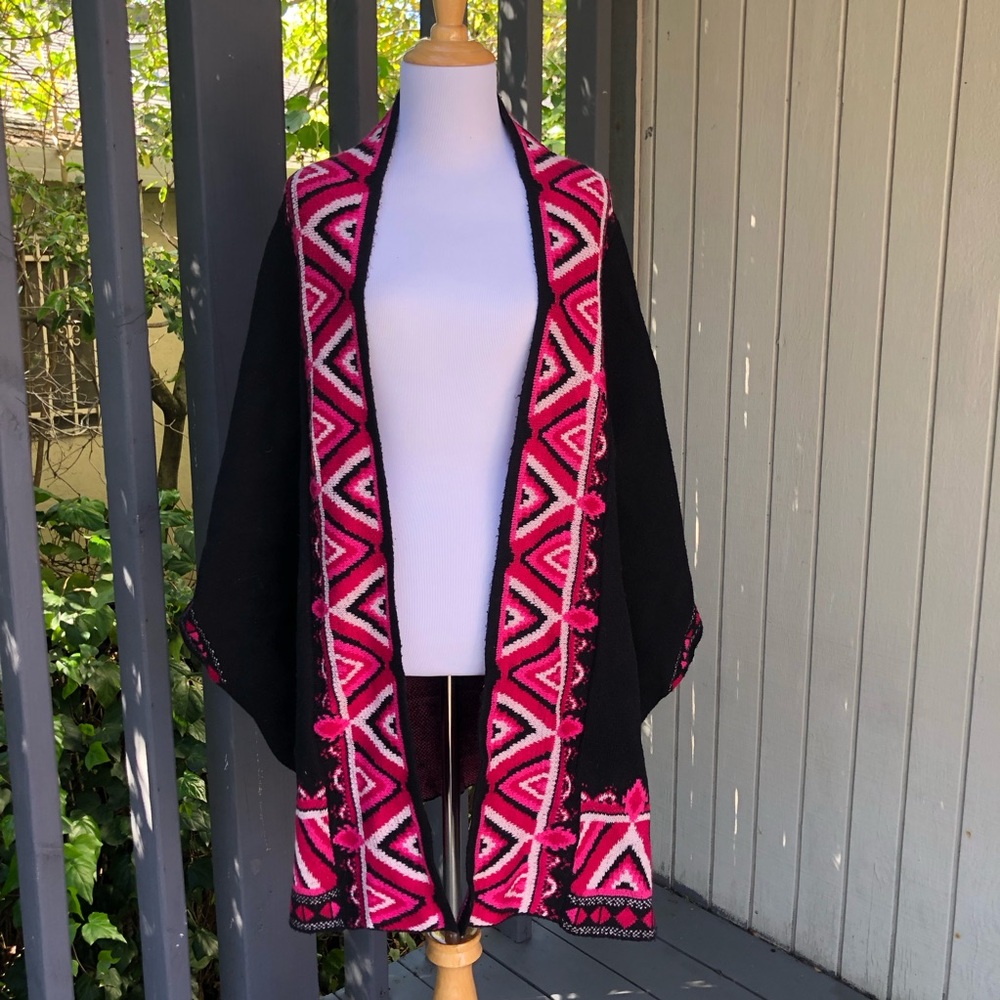 The Pioneer Woman Tribal Western Black Pink Poncho Cardigan Sweater XXL/XXXL